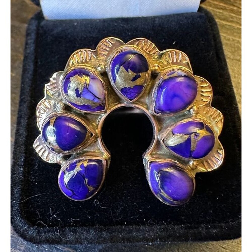 Purple Dahlia Turquoise 7 Stone Naja Pure Copper Bypass Ring Size 10
